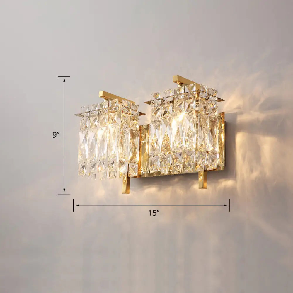 Contemporary Rectangle Wall Mount Sconce Light With Crystal Shade - Elegant Beveled Design 2 / Gold