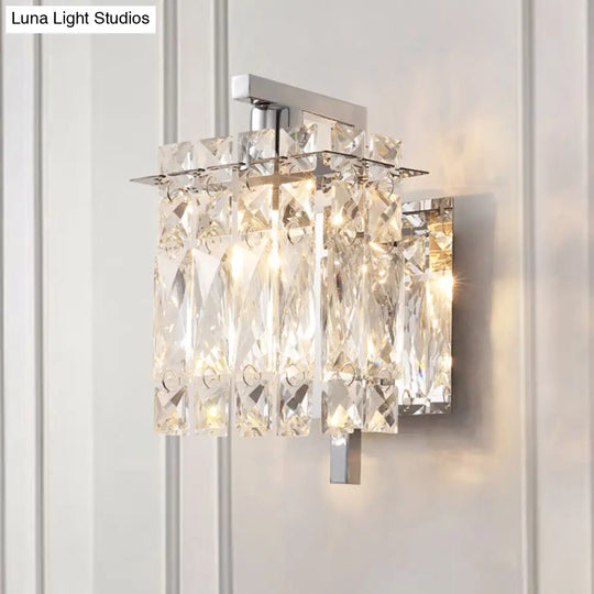 Contemporary Rectangle Wall Mount Sconce Light With Crystal Shade - Elegant Beveled Design