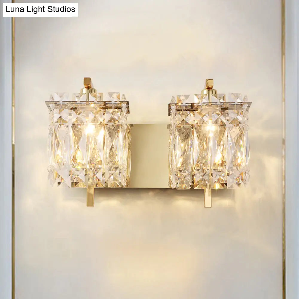 Contemporary Rectangle Wall Mount Sconce Light With Crystal Shade - Elegant Beveled Design