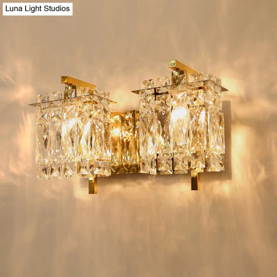 Contemporary Rectangle Wall Mount Sconce Light With Crystal Shade - Elegant Beveled Design