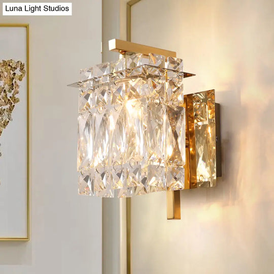 Contemporary Rectangle Wall Mount Sconce Light With Crystal Shade - Elegant Beveled Design