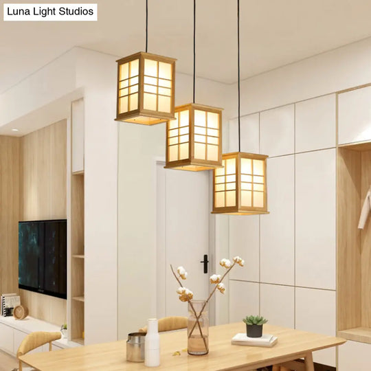 Contemporary Wooden Led Dining Room Pendant Light Fixture - Rectangle Shaped
