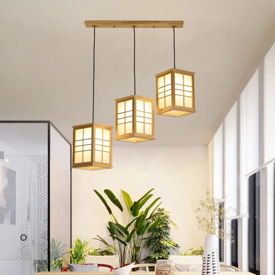 Contemporary Rectangle Wooden Led Pendant Light For Dining Room 3 / Wood