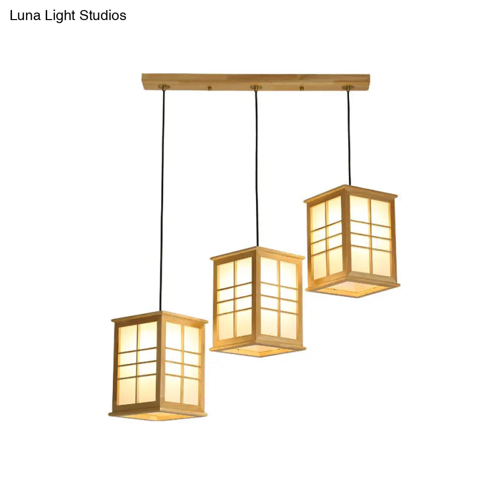 Contemporary Wooden Led Dining Room Pendant Light Fixture - Rectangle Shaped