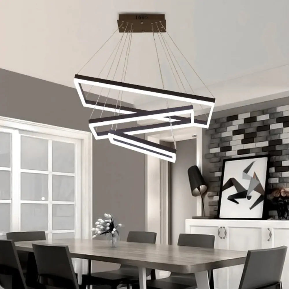 Contemporary Rectangular Acrylic Coffee Led Chandelier - 3/4/5 Tiers Hanging Pendant Lamp / 3