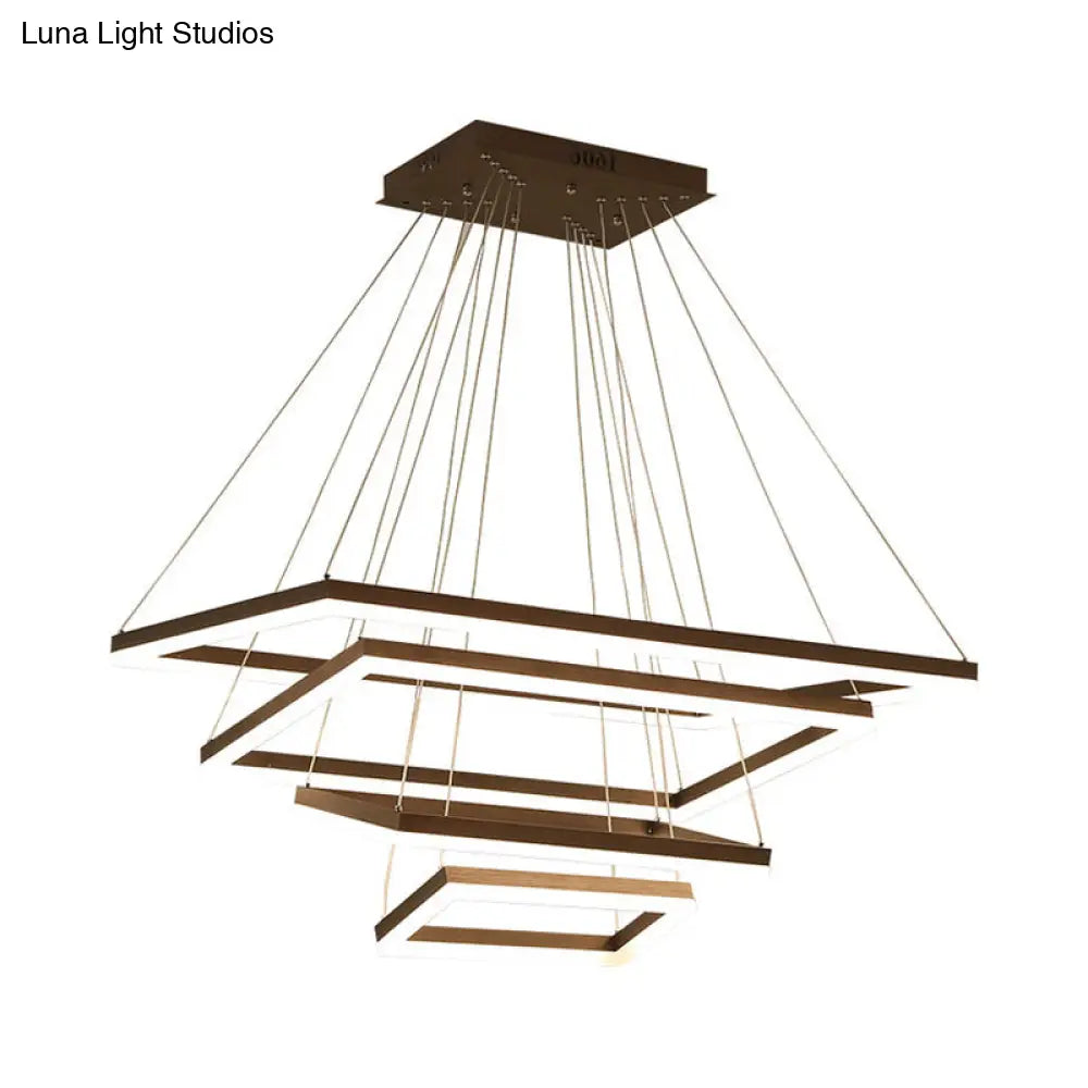 Contemporary Rectangular Acrylic Coffee Led Chandelier - 3/4/5 Tiers Hanging Pendant Lamp