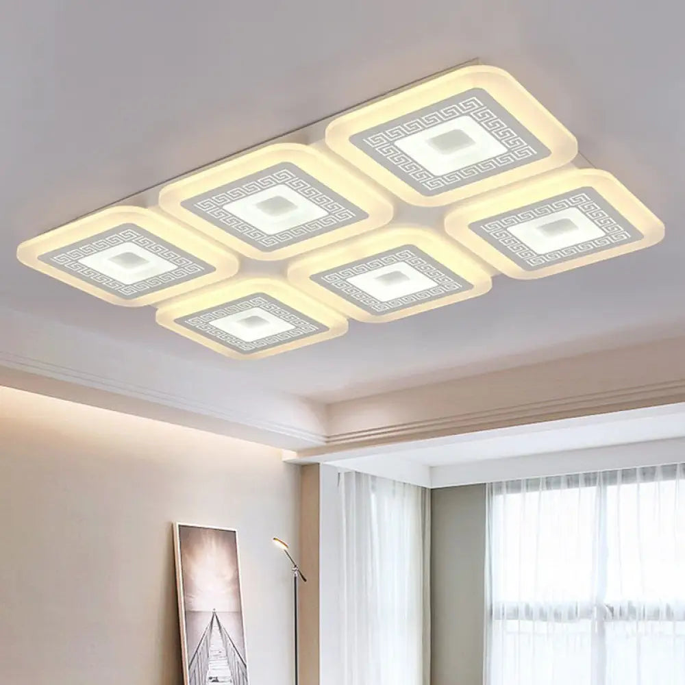 Contemporary Rectangular Ceiling Light With 6 White Bulbs - Perfect For The Living Room