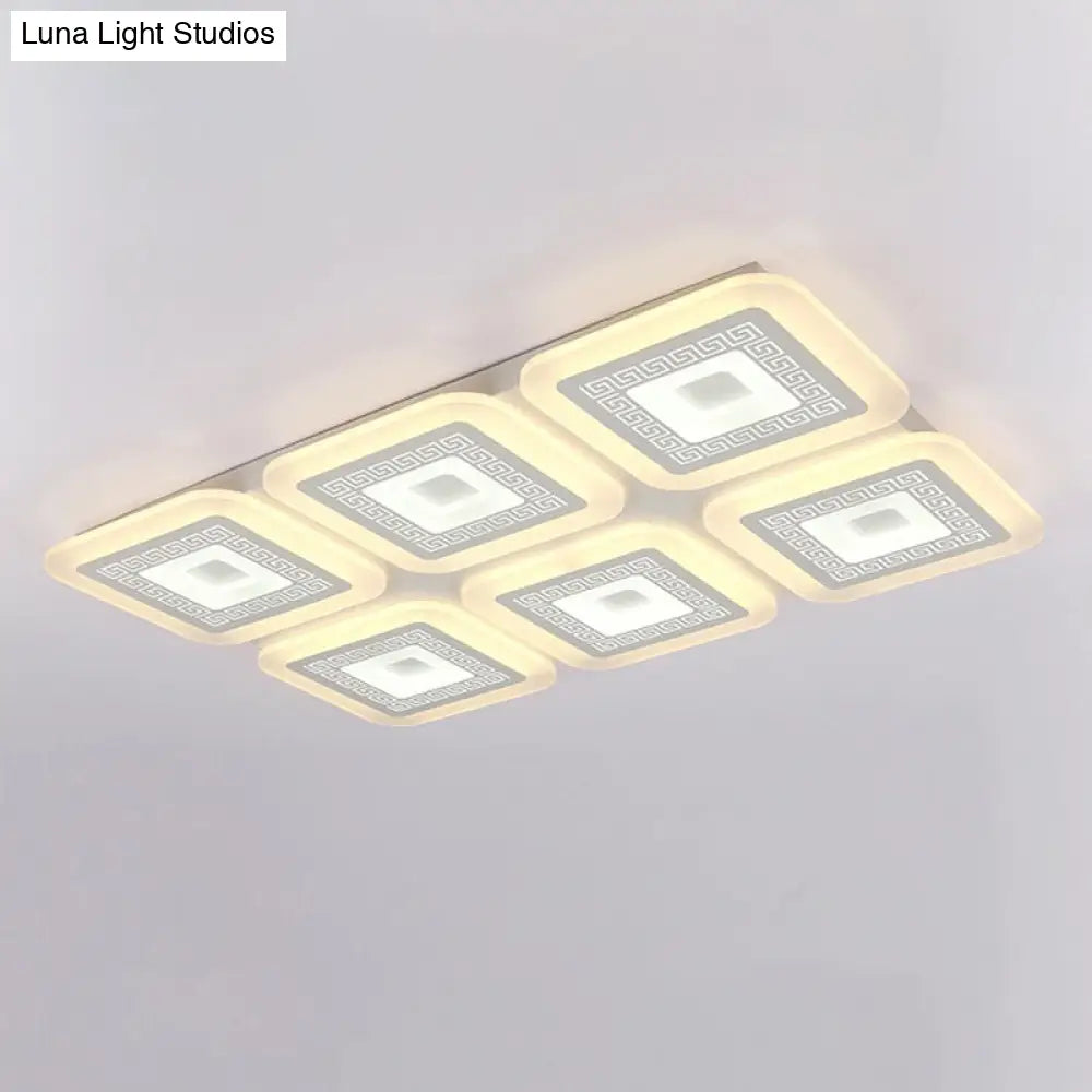 Contemporary Rectangular Ceiling Light With 6 White Bulbs - Perfect For The Living Room