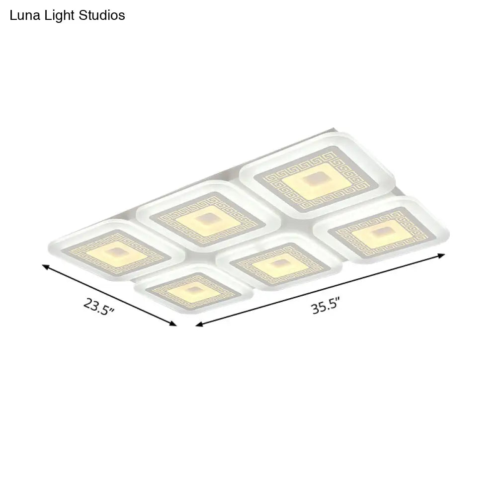 Contemporary Rectangular Ceiling Light With 6 White Bulbs - Perfect For The Living Room