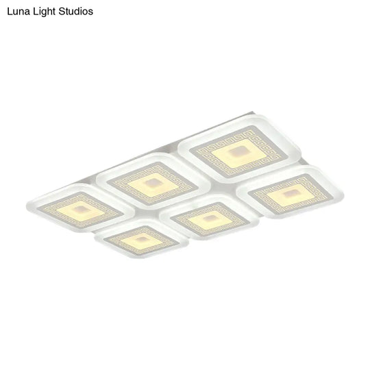 Contemporary Rectangular Ceiling Light With 6 White Bulbs - Perfect For The Living Room