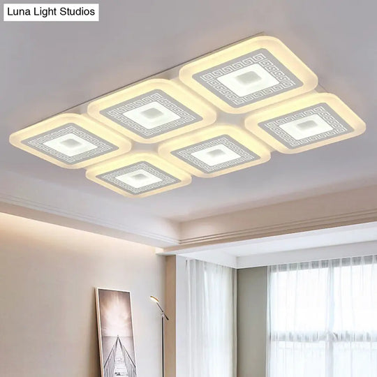 Contemporary Rectangular Ceiling Light With 6 White Bulbs - Perfect For The Living Room