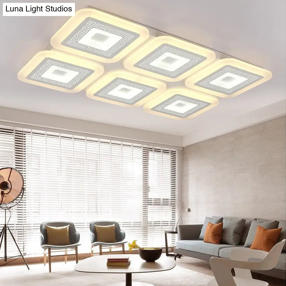 Contemporary Rectangular Ceiling Light With 6 White Bulbs - Perfect For The Living Room
