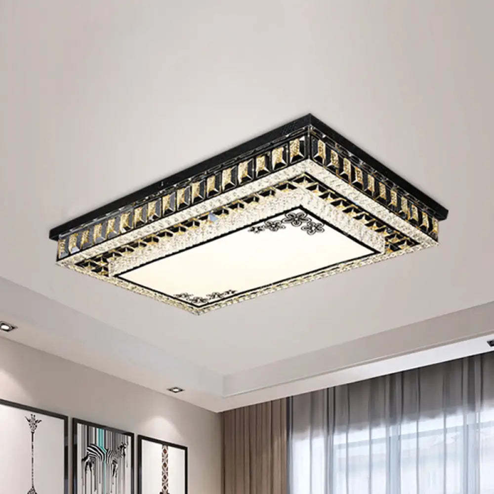 Contemporary Rectangular Led Flush Mount Ceiling Light With Crystal Black Insert