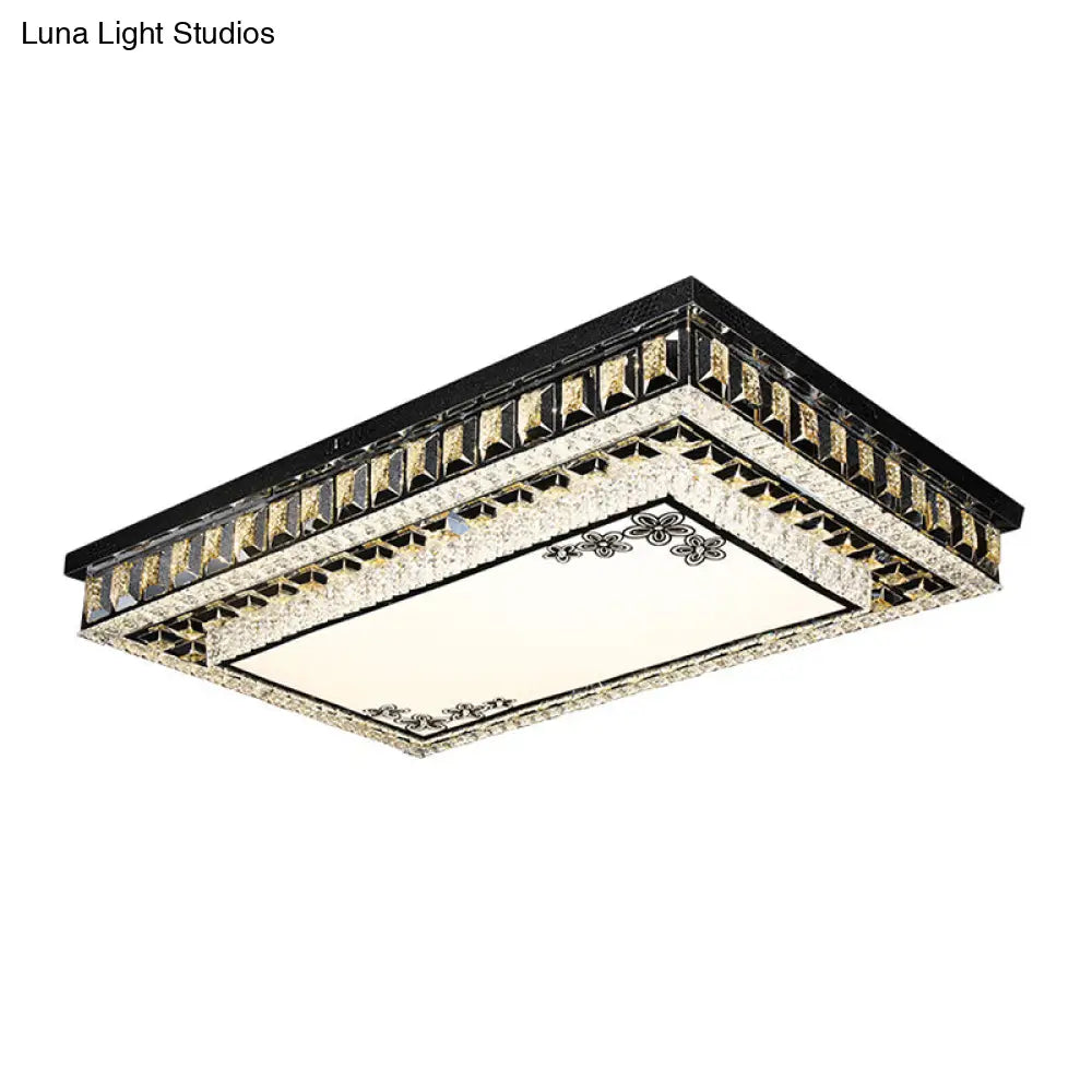 Contemporary Rectangular Led Flush Mount Ceiling Light With Crystal Black Insert