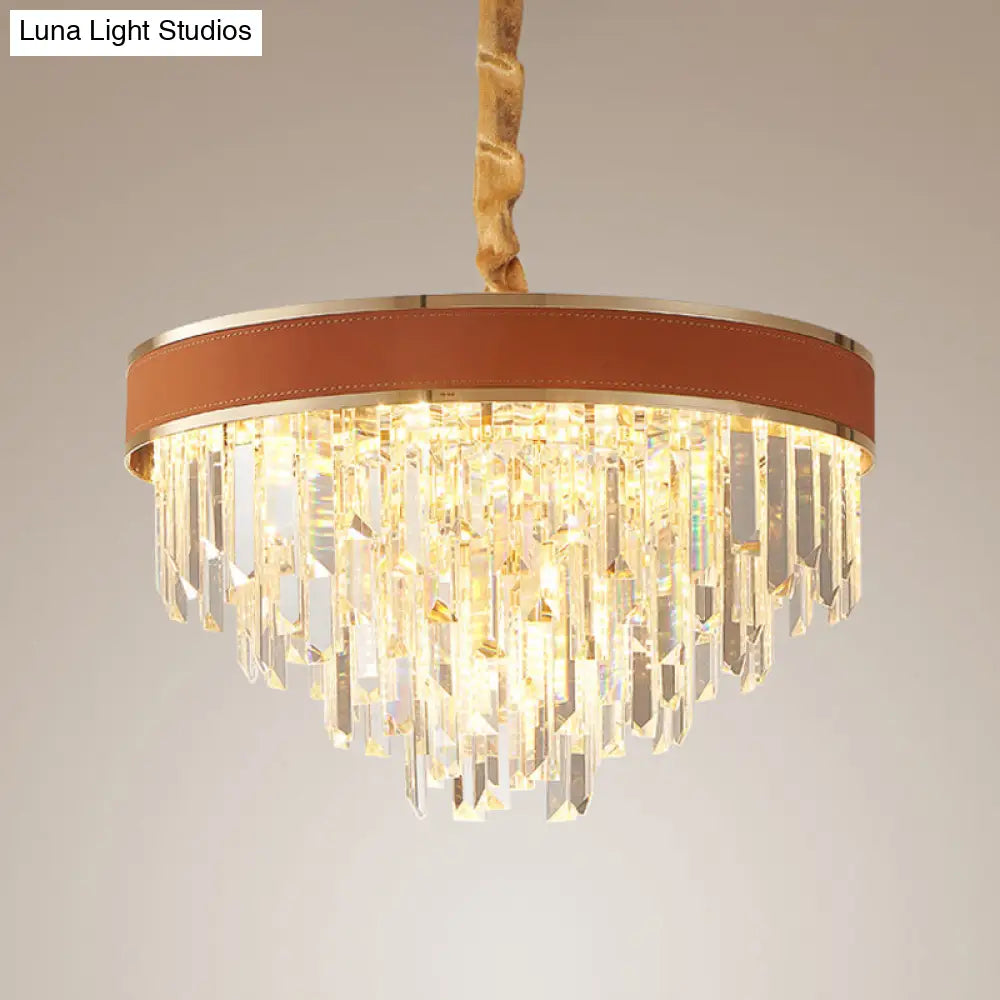 Contemporary Red Cone Hanging Ceiling Light With Crystal Accents - 8 Heads Pendant Chandelier For