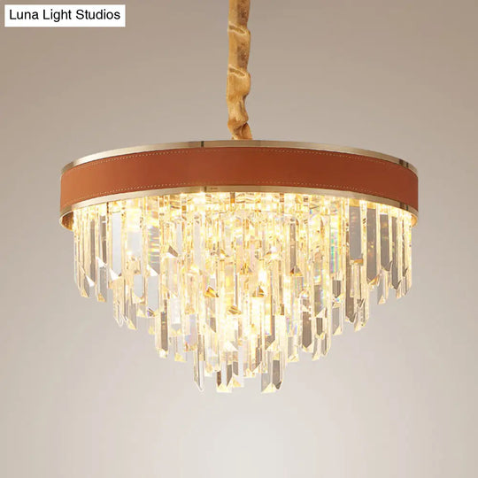 Contemporary Red Cone Hanging Ceiling Light With Crystal Accents - 8 Heads Pendant Chandelier For