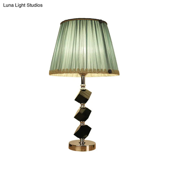 Contemporary Red/Green Barrel Table Lamp With Beveled Crystal Nightstand Light And Braided Trim