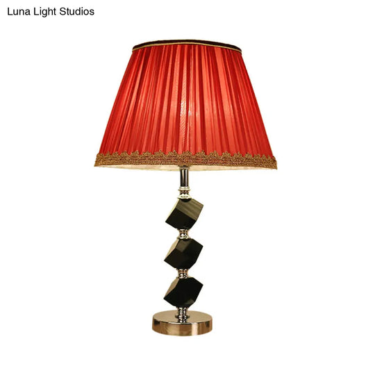 Contemporary Red/Green Barrel Table Lamp With Beveled Crystal Nightstand Light And Braided Trim