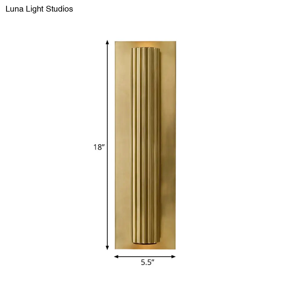 Contemporary Ribbed Wall Sconce With 2 Metallic Gold/Black Tubular Heads