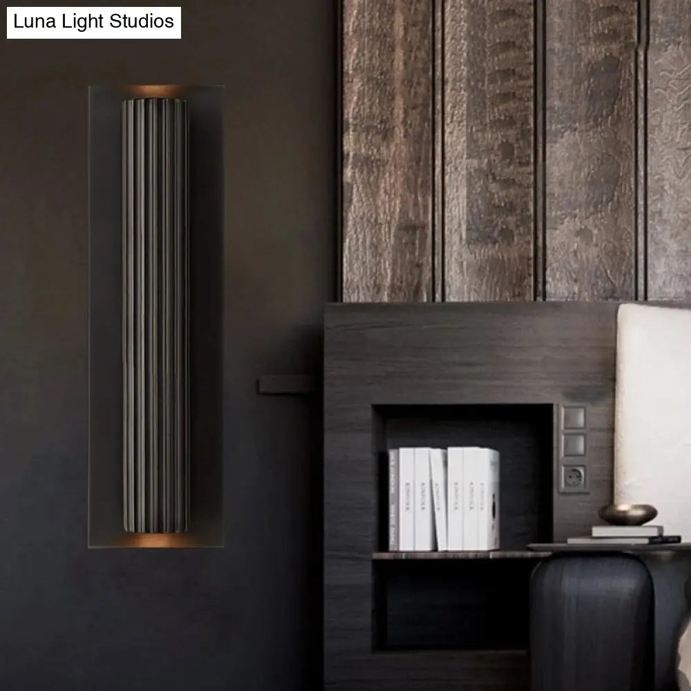 Contemporary Ribbed Wall Sconce With 2 Metallic Gold/Black Tubular Heads