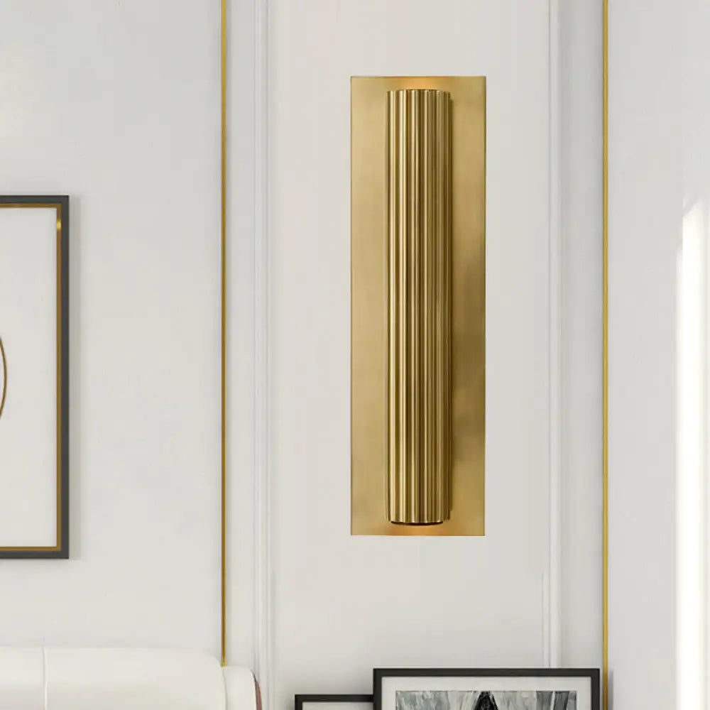 Contemporary Ribbed Wall Sconce With 2 Metallic Gold/Black Tubular Heads Gold