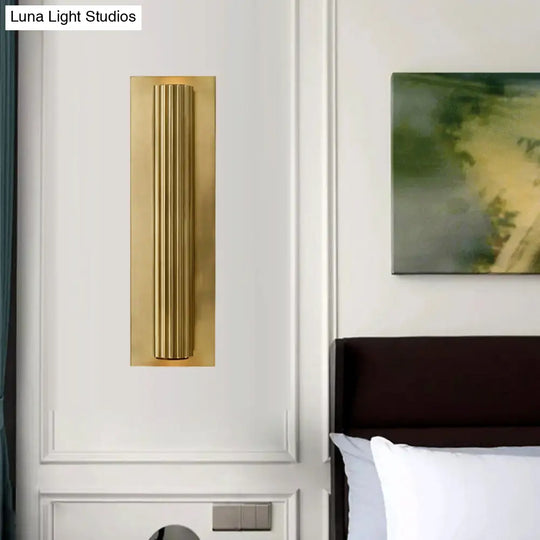 Contemporary Ribbed Wall Sconce With 2 Metallic Gold/Black Tubular Heads