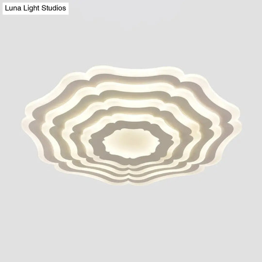 Contemporary Ripple Flush Mount Led Ceiling Light In White - Minimalistic Bedroom Lighting