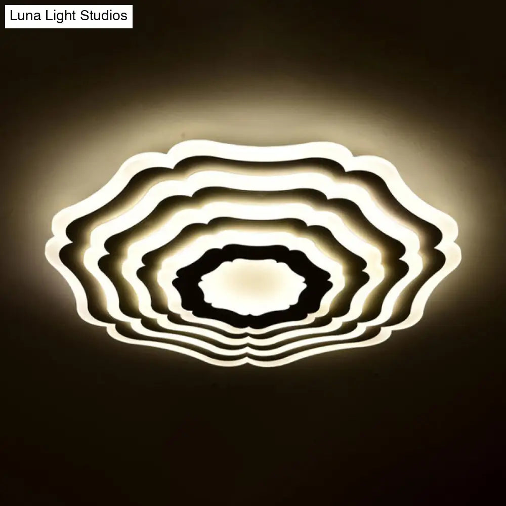 Contemporary Ripple Flush Mount Led Ceiling Light In White - Minimalistic Bedroom Lighting