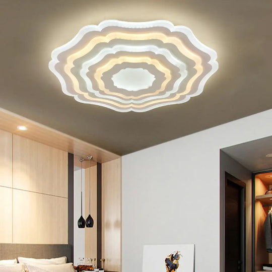 Contemporary Ripple Flush Mount Led Ceiling Light In White - Minimalistic Bedroom Lighting