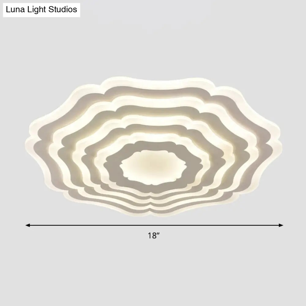 Contemporary Ripple Flush Mount Led Ceiling Light In White - Minimalistic Bedroom Lighting