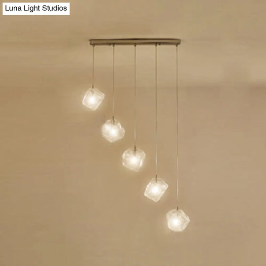 Contemporary Clear Glass Pendant Light With Led Available In 5/6/8 Lights Round/Linear Canopy 5 /