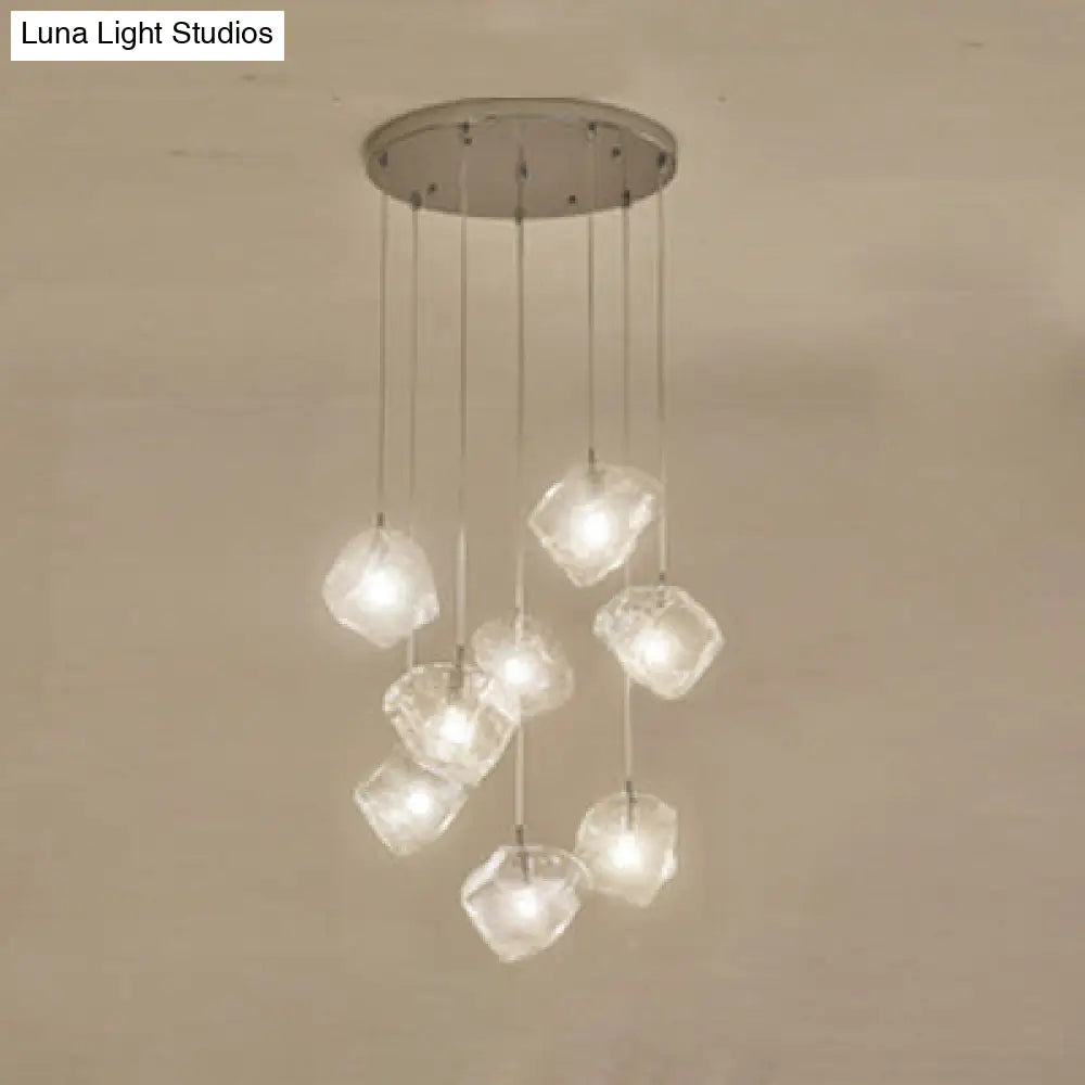 Contemporary Clear Glass Pendant Light With Led Available In 5/6/8 Lights Round/Linear Canopy 8 /