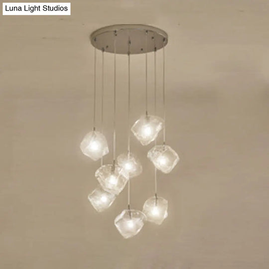 Contemporary Clear Glass Pendant Light With Led Available In 5/6/8 Lights Round/Linear Canopy 8 /