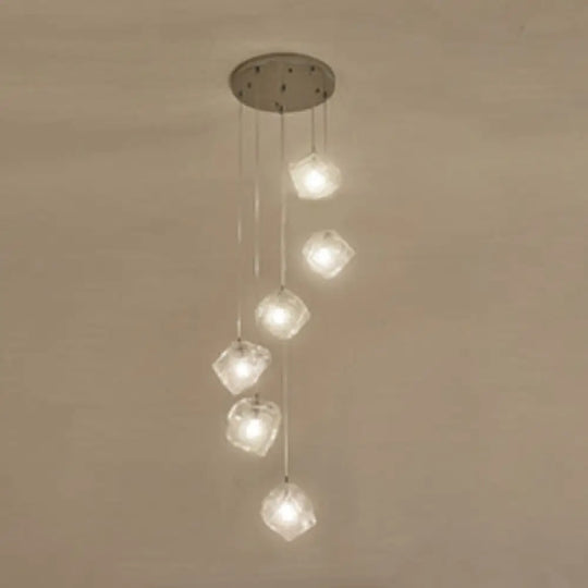 Contemporary Rock Clear Glass Cluster Pendant Light With Led White Lights - 5/6/8 Options