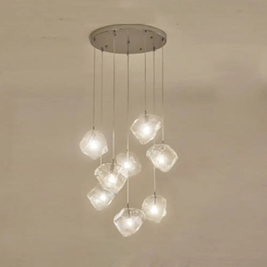 Contemporary Rock Clear Glass Cluster Pendant Light With Led White Lights - 5/6/8 Options