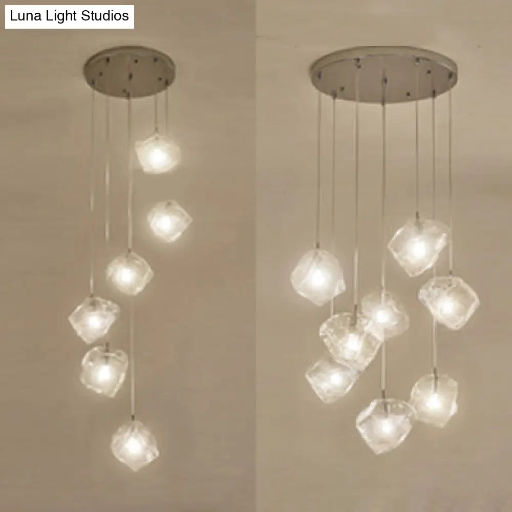 Contemporary Rock Clear Glass Cluster Pendant Light With Led White Lights - 5/6/8 Options