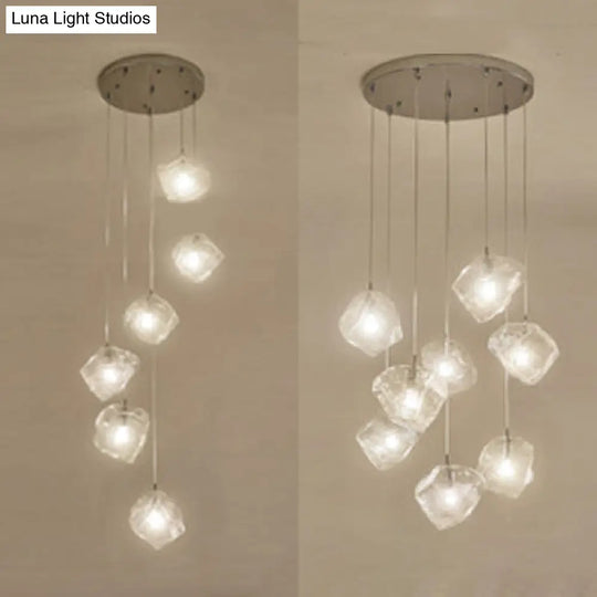 Contemporary Rock Clear Glass Cluster Pendant Light With Led White Lights - 5/6/8 Options