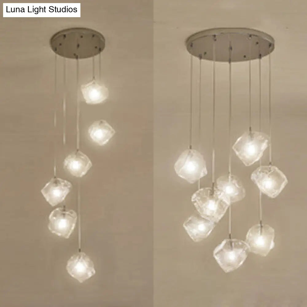 Contemporary Clear Glass Pendant Light With Led Available In 5/6/8 Lights Round/Linear Canopy