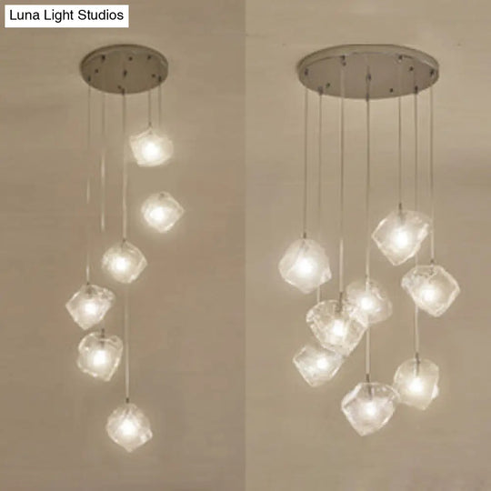 Contemporary Clear Glass Pendant Light With Led Available In 5/6/8 Lights Round/Linear Canopy