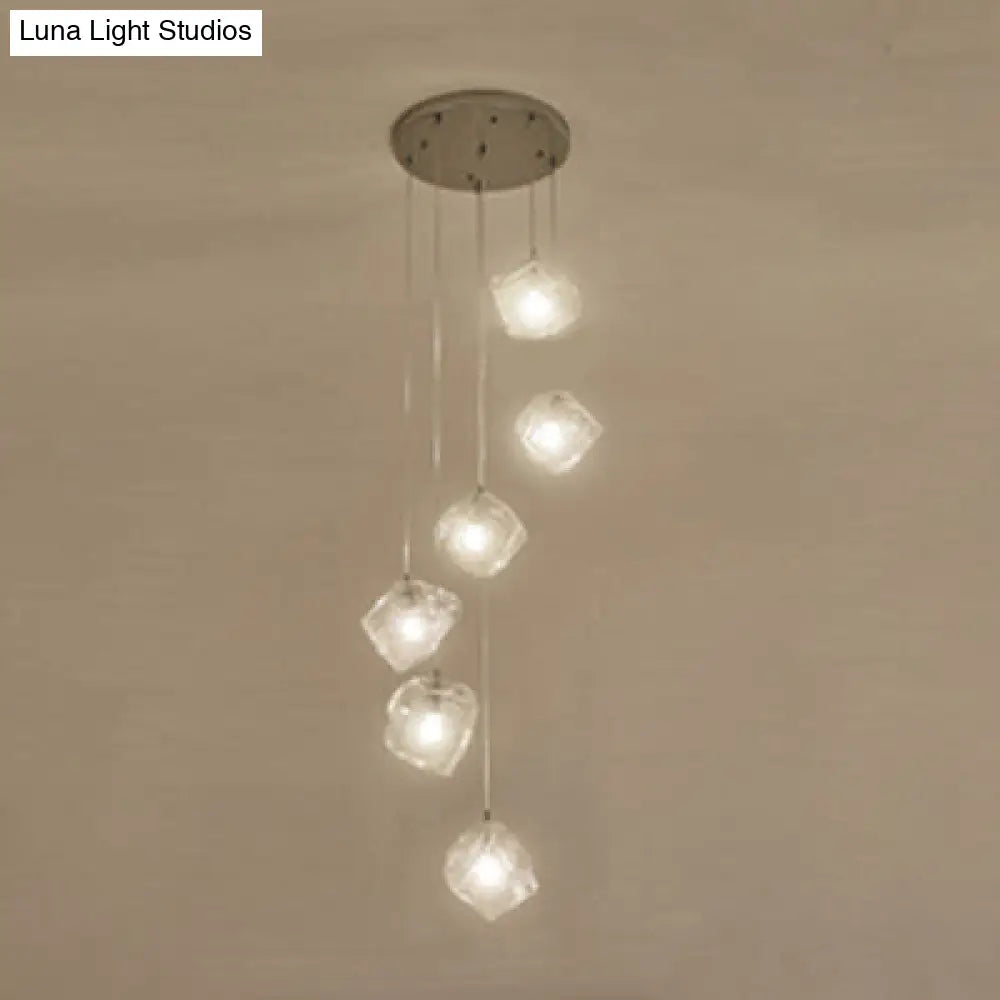 Contemporary Clear Glass Pendant Light With Led Available In 5/6/8 Lights Round/Linear Canopy 6 /