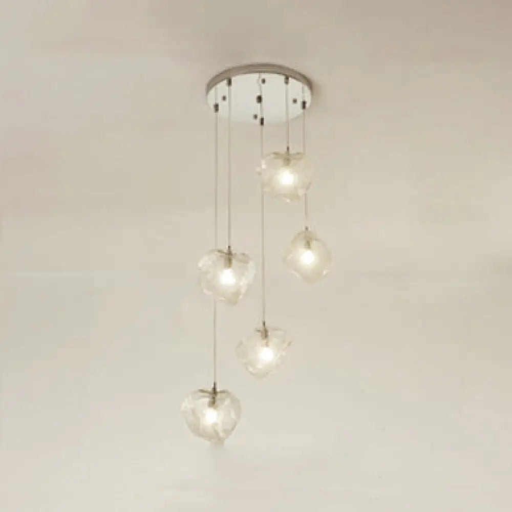 Contemporary Rock Clear Glass Cluster Pendant Light With Led White Lights - 5/6/8 Options