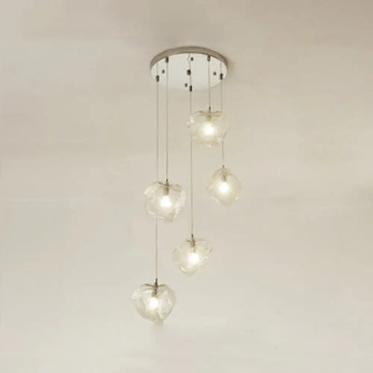 Contemporary Rock Clear Glass Cluster Pendant Light With Led White Lights - 5/6/8 Options