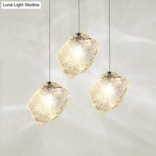 Contemporary Rock Clear Glass Cluster Pendant Light With Led White Lights - 5/6/8 Options