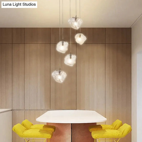 Contemporary Clear Glass Pendant Light With Led Available In 5/6/8 Lights Round/Linear Canopy