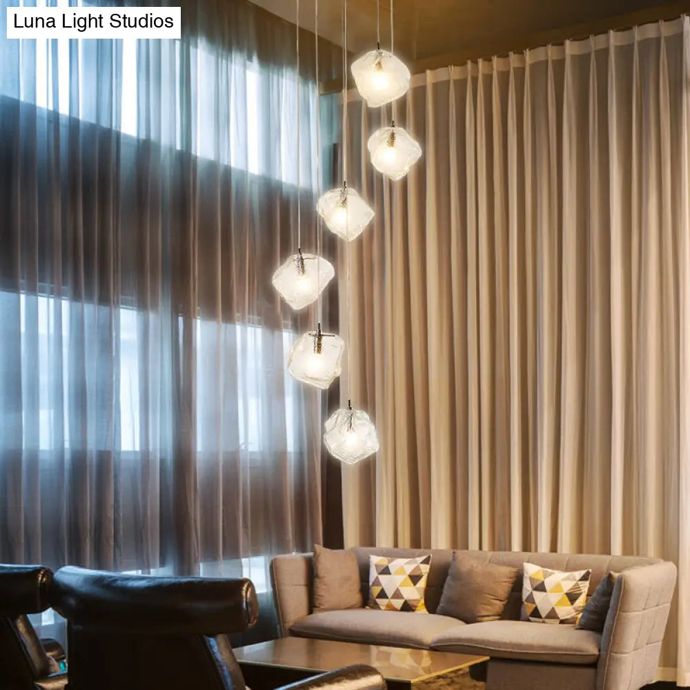 Contemporary Clear Glass Pendant Light With Led Available In 5/6/8 Lights Round/Linear Canopy