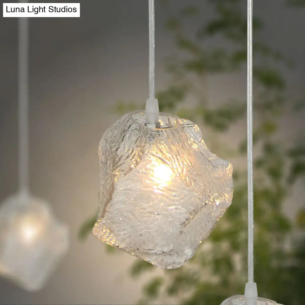 Contemporary Rock Clear Glass Cluster Pendant Light With Led White Lights - 5/6/8 Options