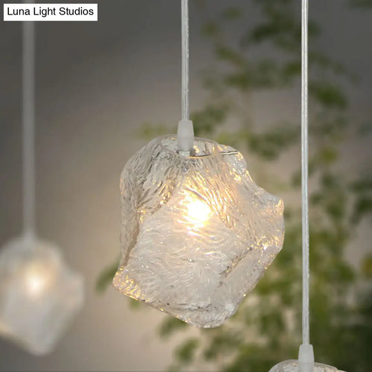 Contemporary Rock Clear Glass Cluster Pendant Light With Led White Lights - 5/6/8 Options