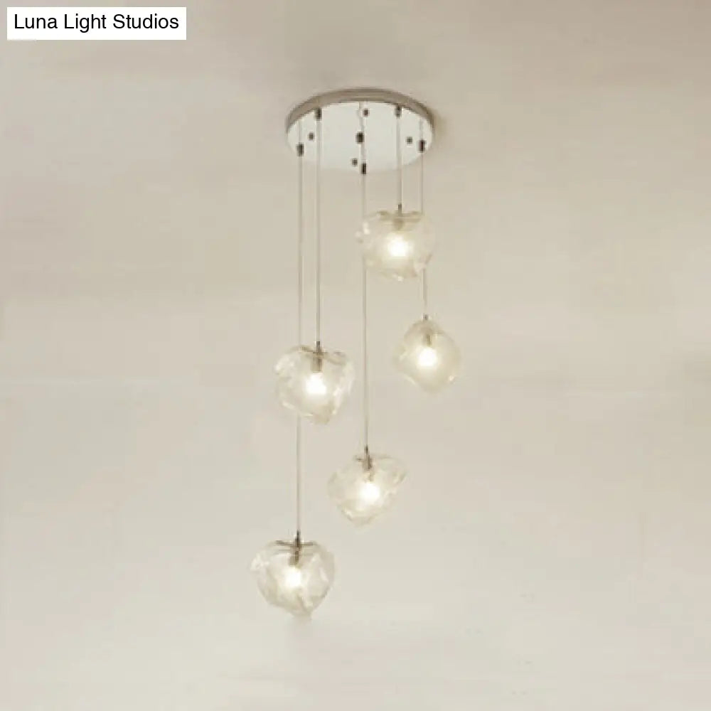 Contemporary Clear Glass Pendant Light With Led Available In 5/6/8 Lights Round/Linear Canopy 5 /