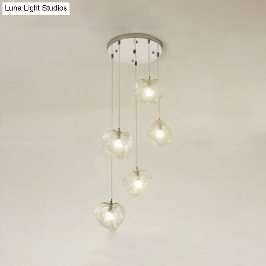 Contemporary Clear Glass Pendant Light With Led Available In 5/6/8 Lights Round/Linear Canopy 5 /