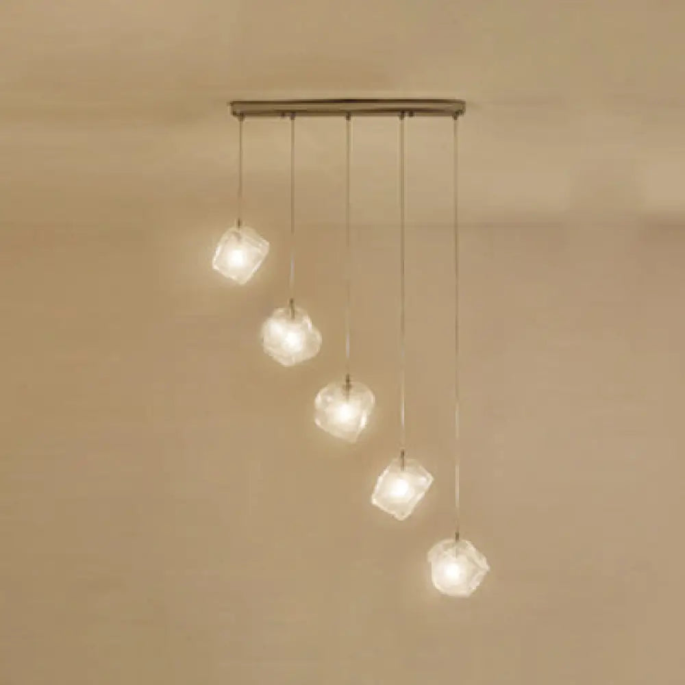 Contemporary Rock Clear Glass Cluster Pendant Light With Led White Lights - 5/6/8 Options